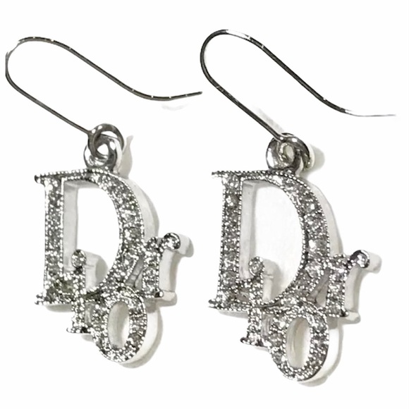 SOLD 🎉 VINTAGE DIOR Silver Dangle Earrings Oblique Swarovski Rhinestones - Picture 3 of 6
